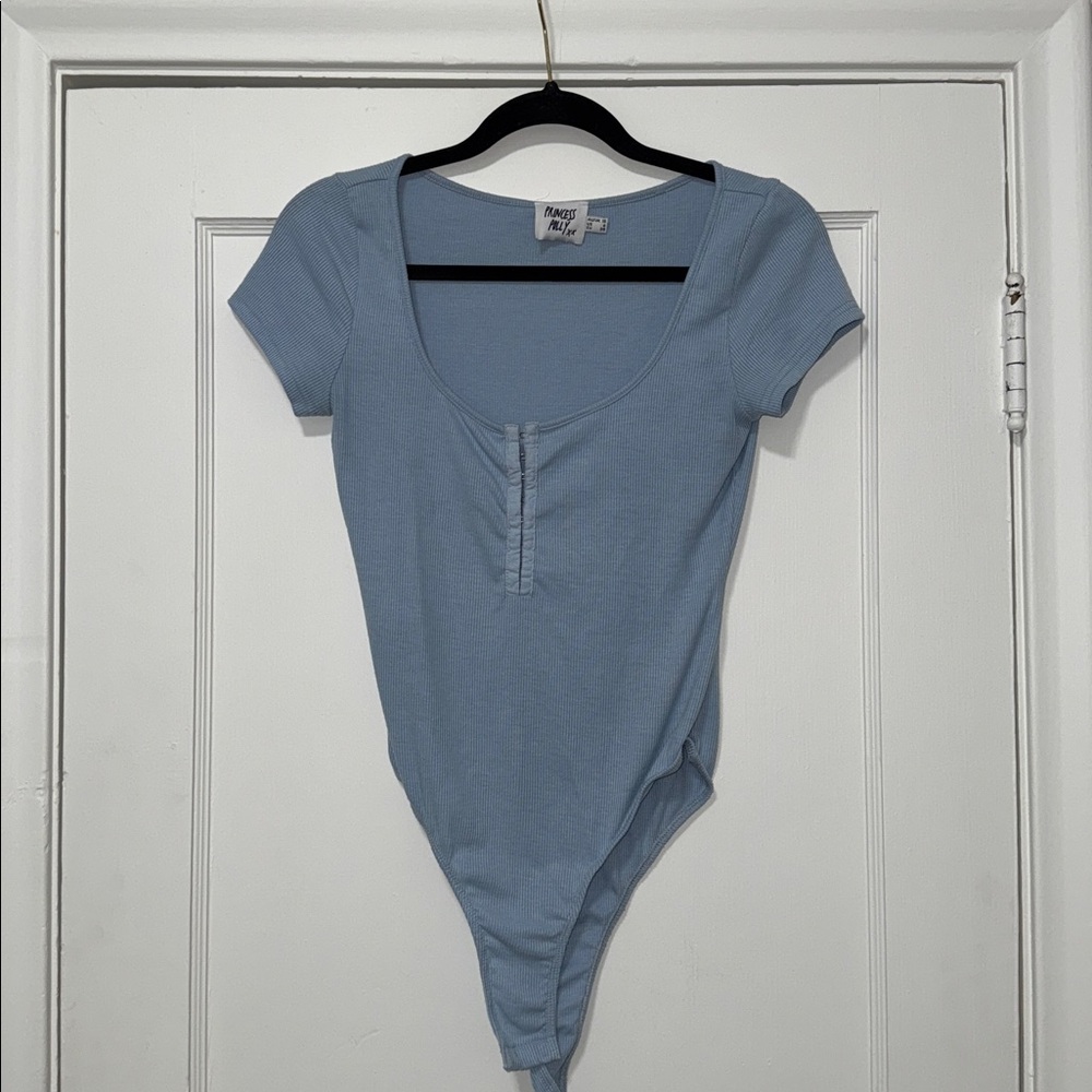Princess Polly Sky Blue Ribbed Short Sleeve Bodysuit